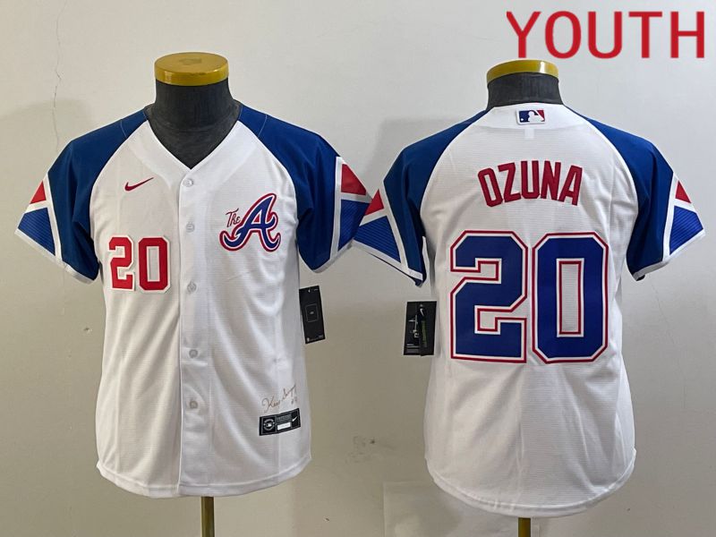 Youth Atlanta Braves 20 Ozuna White City Edition 2024 Nike MLB Jersey style 3